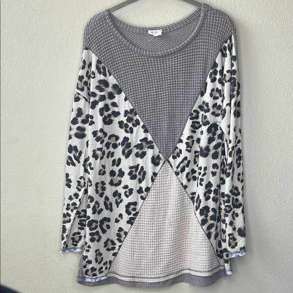 BiBi Gray and Cream Cheetah Print Long Sleeve Size XL - Picture 1 of 6